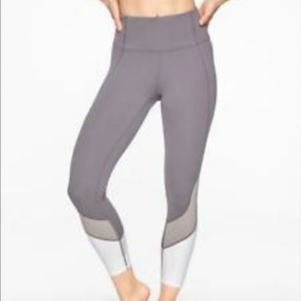 Athleta Women's Colorblock Salutation Activewear Leggings Gray White Mesh
